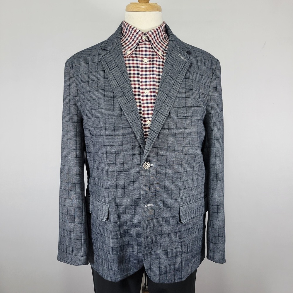 Con.Struct Mens Sport Coat Blazer Two Button Unstructured Gray Plaid Slim 44/ XL
